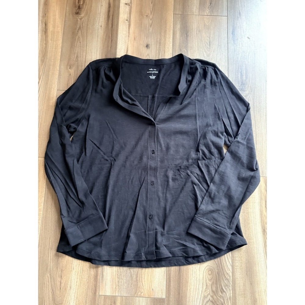 Banana Republic Malibu Tee Shirt Women's Large Black Long Sleeve Button Up